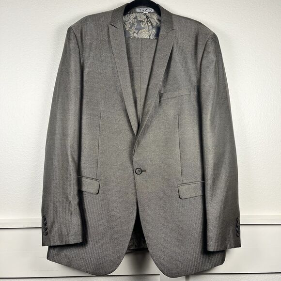 Tazio Italy Mens Light Gray Two Piece Suit Ultra Slim 46L/40 (46L/31) Wool Touch - Picture 1 of 16